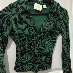 Maeve Anthropologie Forest Green Botanical Top